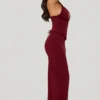 Penelope Halterneck Lace-Up Corset Maxi Dress in Berry Red Penelope Halterneck Lace-Up Corset Maxi Dress in Berry Red