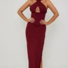 Penelope Halterneck Lace-Up Corset Maxi Dress in Berry Red Penelope Halterneck Lace-Up Corset Maxi Dress in Berry Red