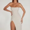 Verbier Embellished Bandeau Cowl Neck Midi Dress in Ivory Verbier Embellished Bandeau Cowl Neck Midi Dress in Ivory