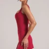 Tula Mid-Rise Bodycon Ultra Mini Skirt with Split in Cherry Red